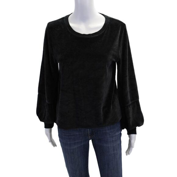 Nation Los Angeles Womens Balloon Sleeve Cropped Raw Hem Sweater Black Size S - Picture 1 of 6